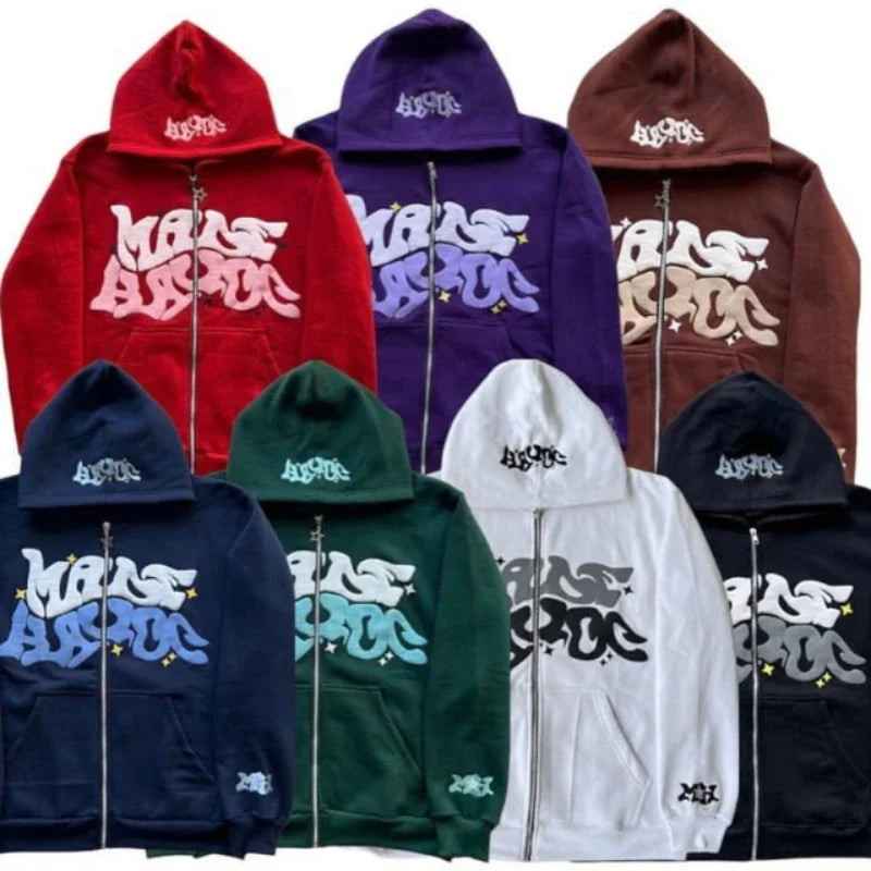 Retro Star and Letter Printed Zipper Hoodies Y2K Spring Autumn Section Lazy Fashion Brand Cardigan Jacket
