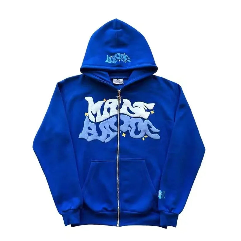 Retro Star and Letter Printed Zipper Hoodies Y2K Spring Autumn Section Lazy Fashion Brand Cardigan Jacket