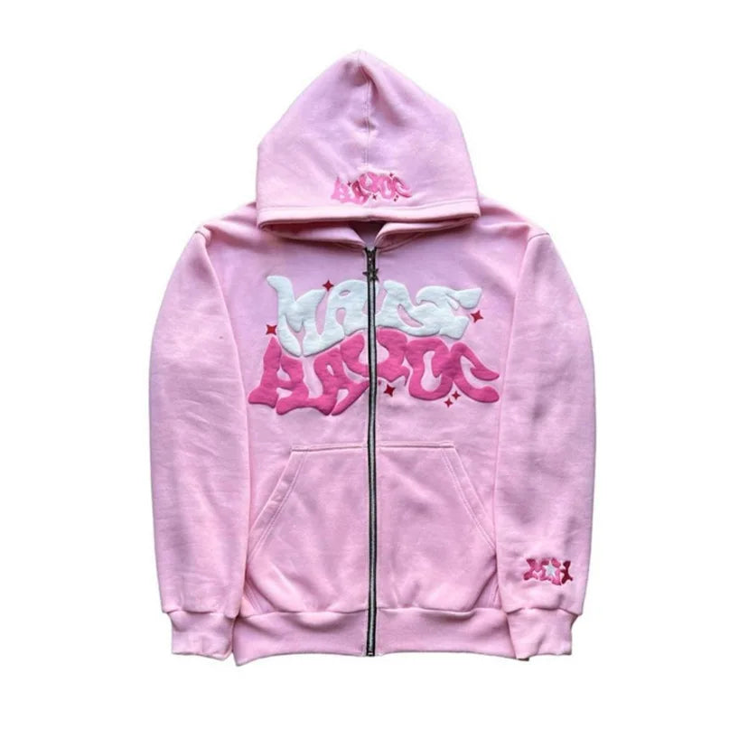 Retro Star and Letter Printed Zipper Hoodies Y2K Spring Autumn Section Lazy Fashion Brand Cardigan Jacket