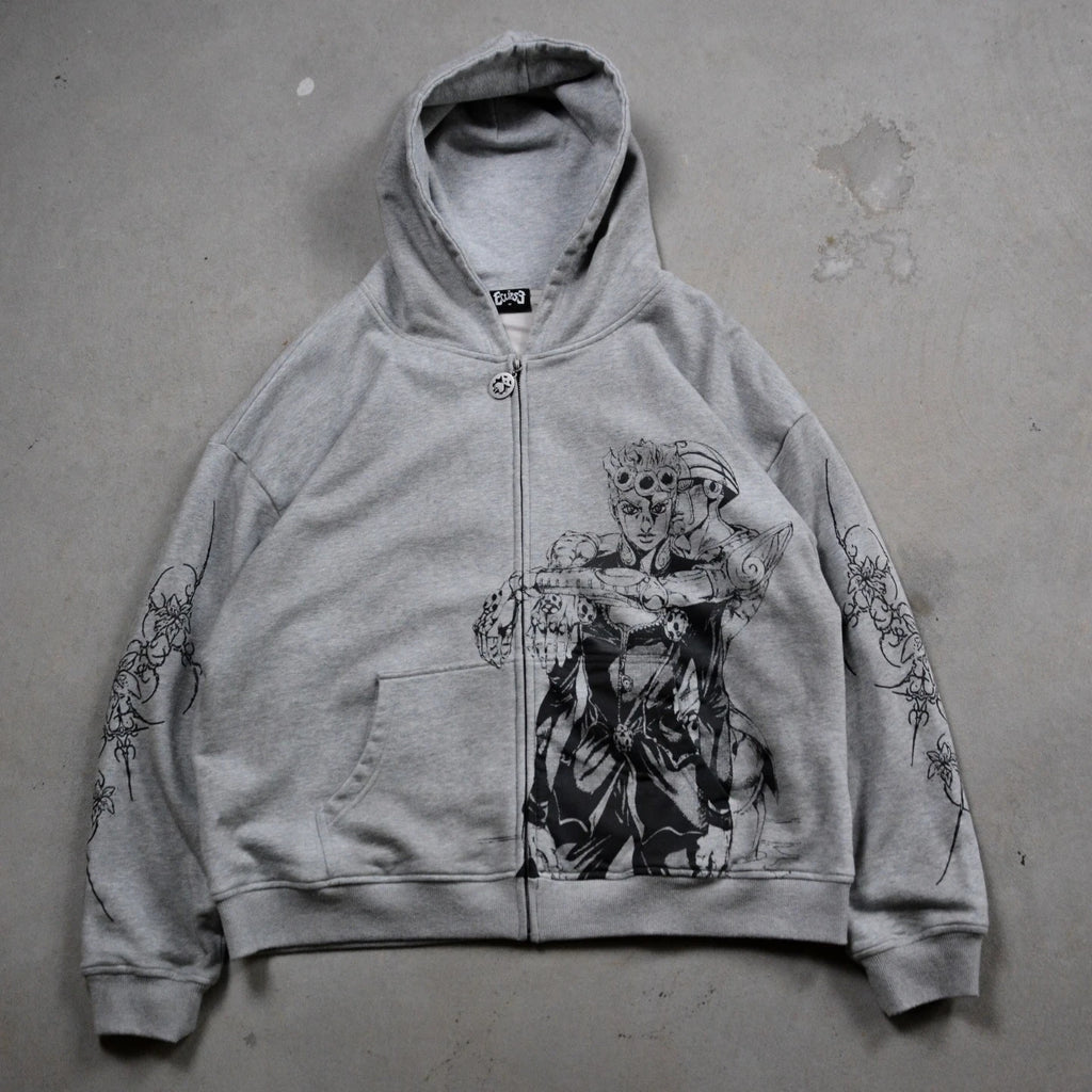 Harajuku Jojo Bizarre Adventure Zip Up Hoodies Oversized Zipper Hoodie Y2k Street Sweatshirt
