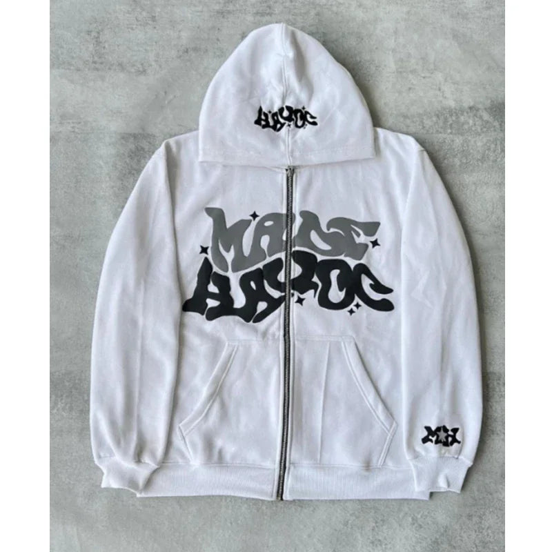 Retro Star and Letter Printed Zipper Hoodies Y2K Spring Autumn Section Lazy Fashion Brand Cardigan Jacket